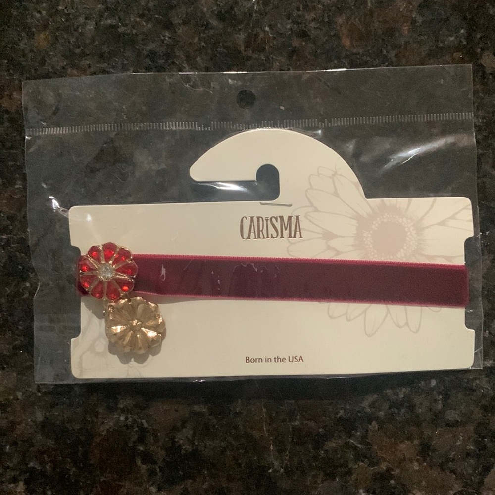 Charisma Born in the USA Flower Choker Necklace Gold and Red
